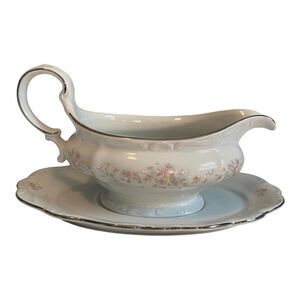 Johann Haviland Floral Splendor GRAVY BOAT with Plate Pastel Flowers Vintage